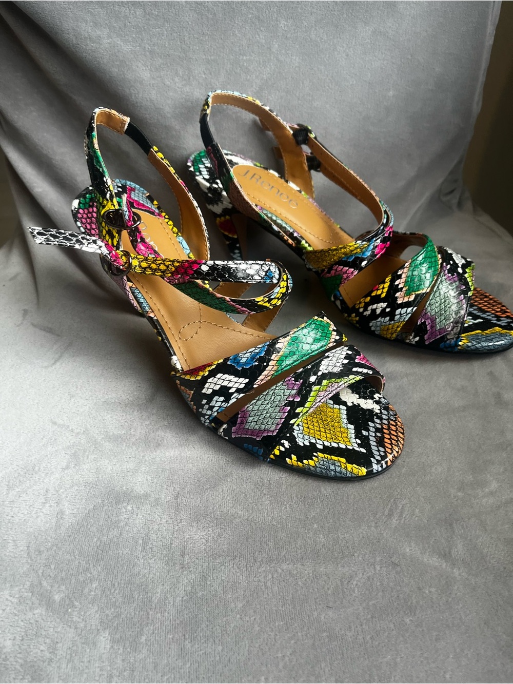 J.Renee Multicolor Snake-Print‎ Slingback Heels